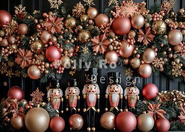 Avezano Black Nutcracker Soldiers and Christmas Decorations Photography Backdrop Designed By Polly Ro Design