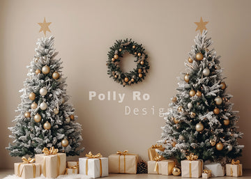 Avezano Christmas Tree and Golden Gift Box Photography Backdrop Designed By Polly Ro Design