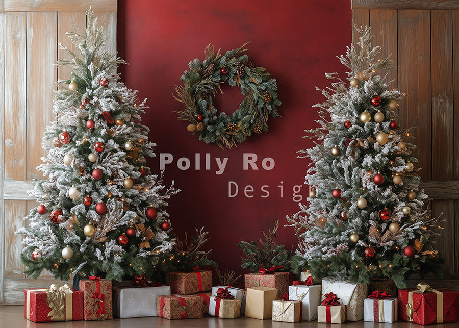 Avezano Red Christmas Tree Decoration Photography Backdrop Designed By Polly Ro Design