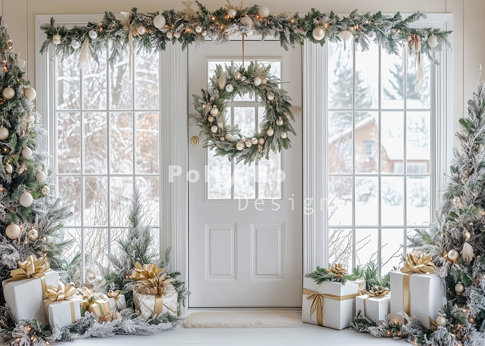 Avezano Christmas White Doors and Windows Photography Backdrop Designed By Polly Ro Design