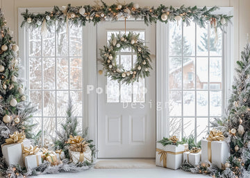 Avezano Christmas White Doors and Windows Photography Backdrop Designed By Polly Ro Design