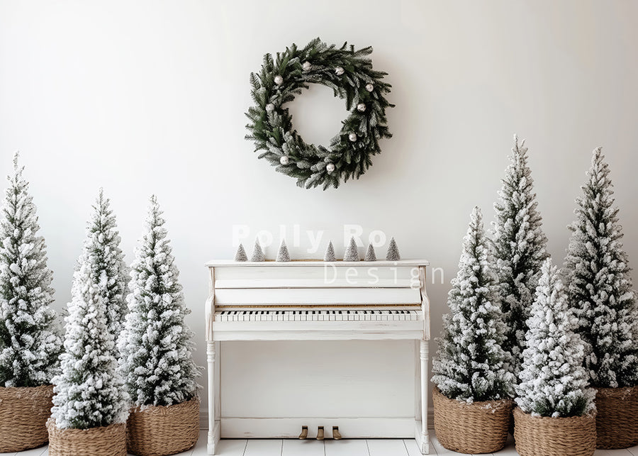 Avezano White Piano and Little Christmas Tree Photography Backdrop Designed By Polly Ro Design