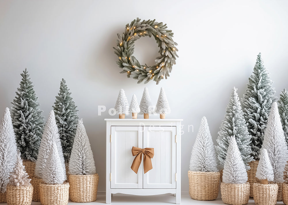 Avezano White Cabinet and Little Christmas Tree Photography Backdrop Designed By Polly Ro Design