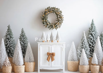 Avezano White Cabinet and Little Christmas Tree Photography Backdrop Designed By Polly Ro Design