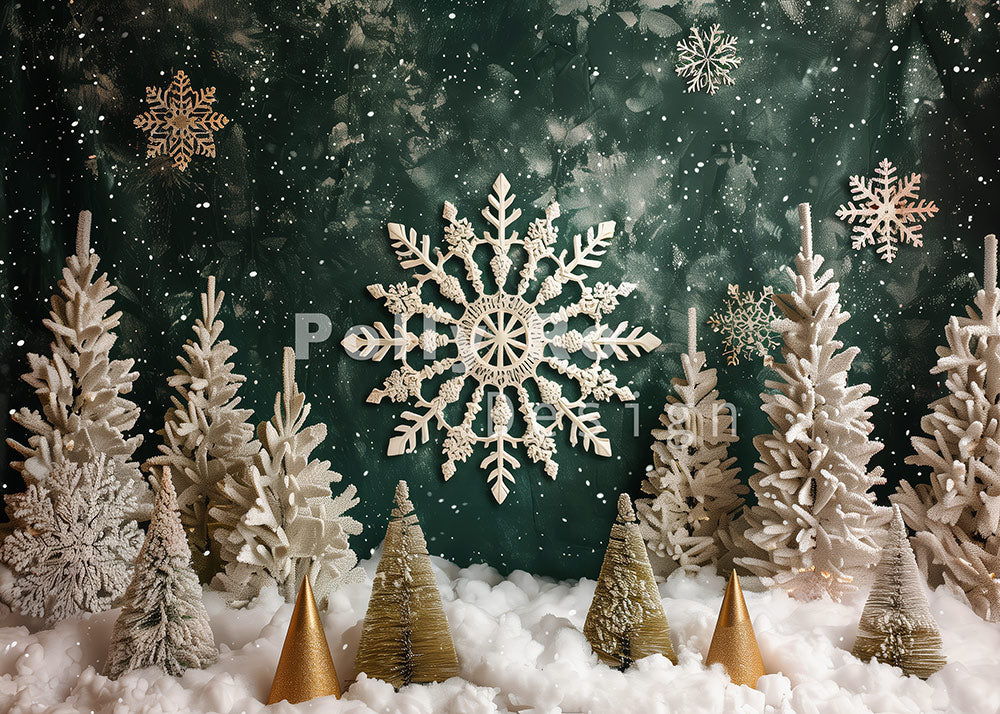 Avezano Christmas Tree and Snowflake Photography Backdrop Designed By Polly Ro Design