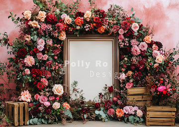 Avezano Gorgeous Flowers and White Picture Frames Photography Backdrop Designed By Polly Ro Design