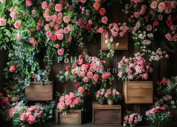 Avezano Pink Roses Wall for Valentine's Day Photography Backdrop Designed By Polly Ro Design