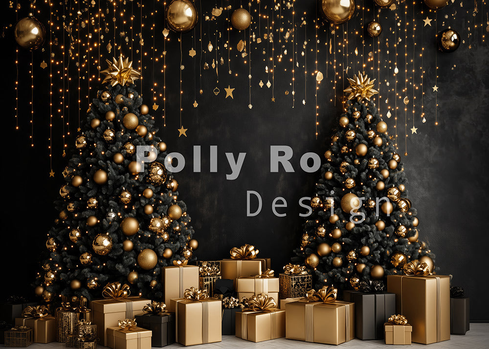 Avezano Christmas Golden Gift Box Photography Backdrop Designed By Polly Ro Design