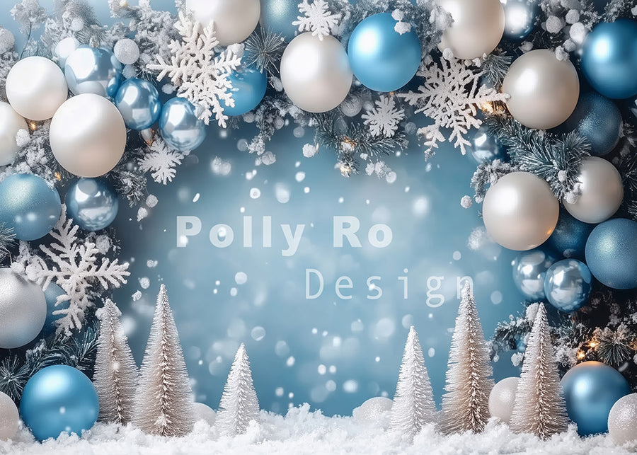 Avezano Christmas Balloons and Snowflakes Photography Backdrop Designed By Polly Ro Design