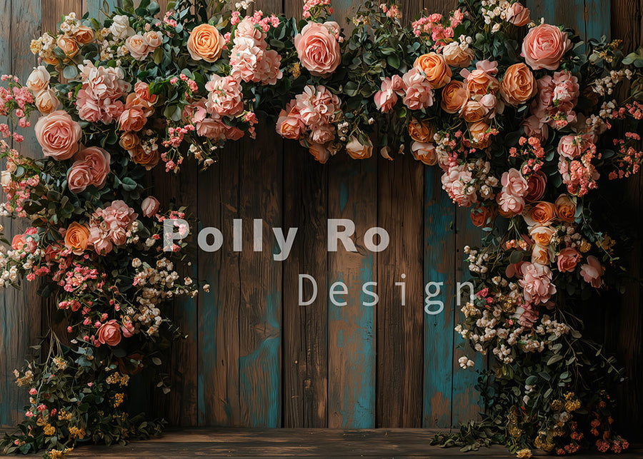 Avezano Wood and Roses Photography Backdrop Designed By Polly Ro Design