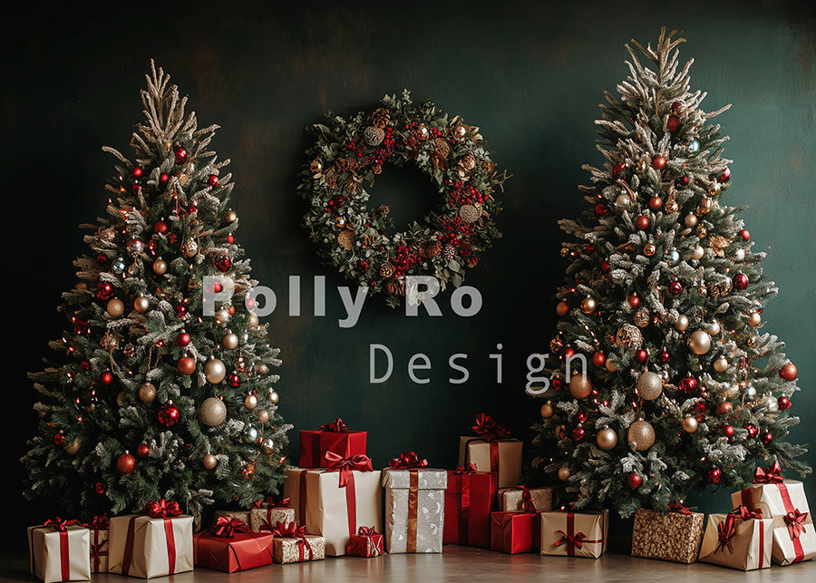 Avezano Christmas Tree and Green Wall Photography Backdrop Designed By Polly Ro Design