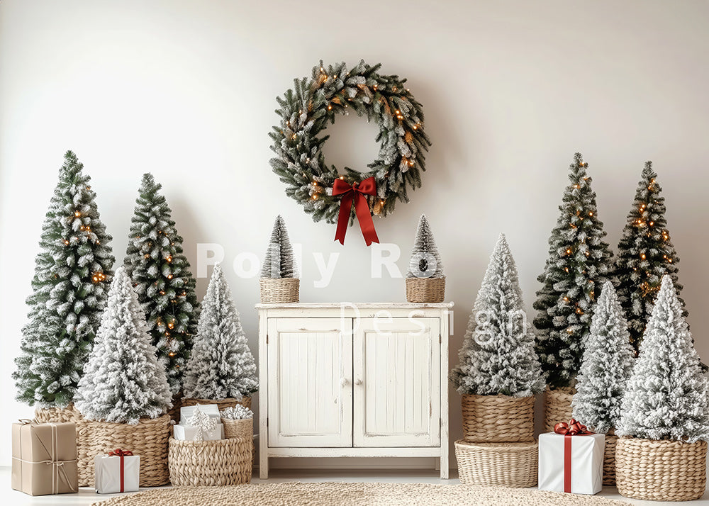 Avezano Christmas Tree and White Cabinet Photography Backdrop Designed By Polly Ro Design