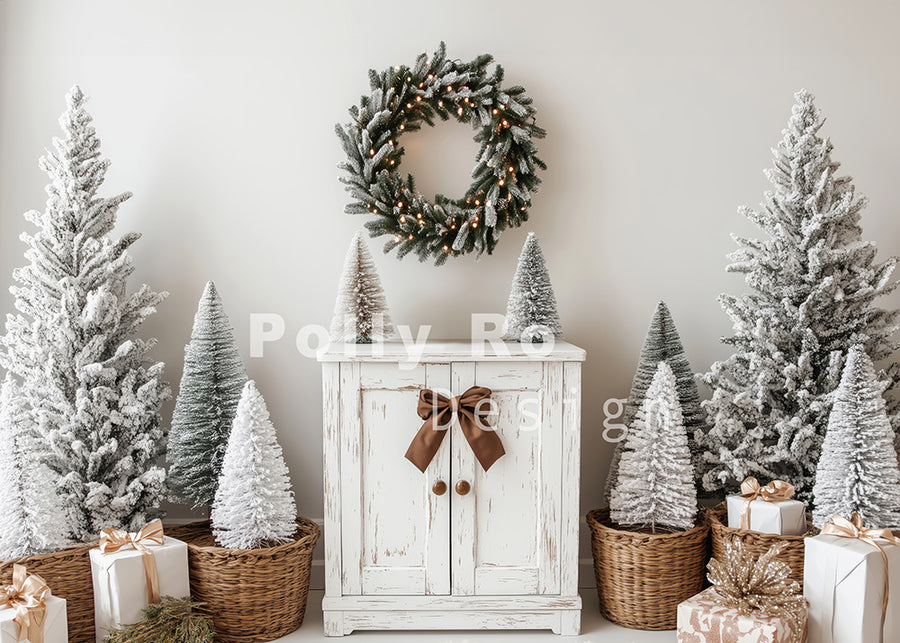 Avezano Christmas White Wooden Cabinet Photography Backdrop Designed By Polly Ro Design