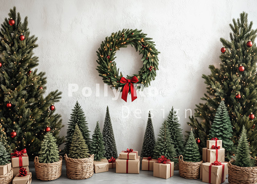 Avezano Christmas Bows and Trees Photography Backdrop Designed By Polly Ro Design