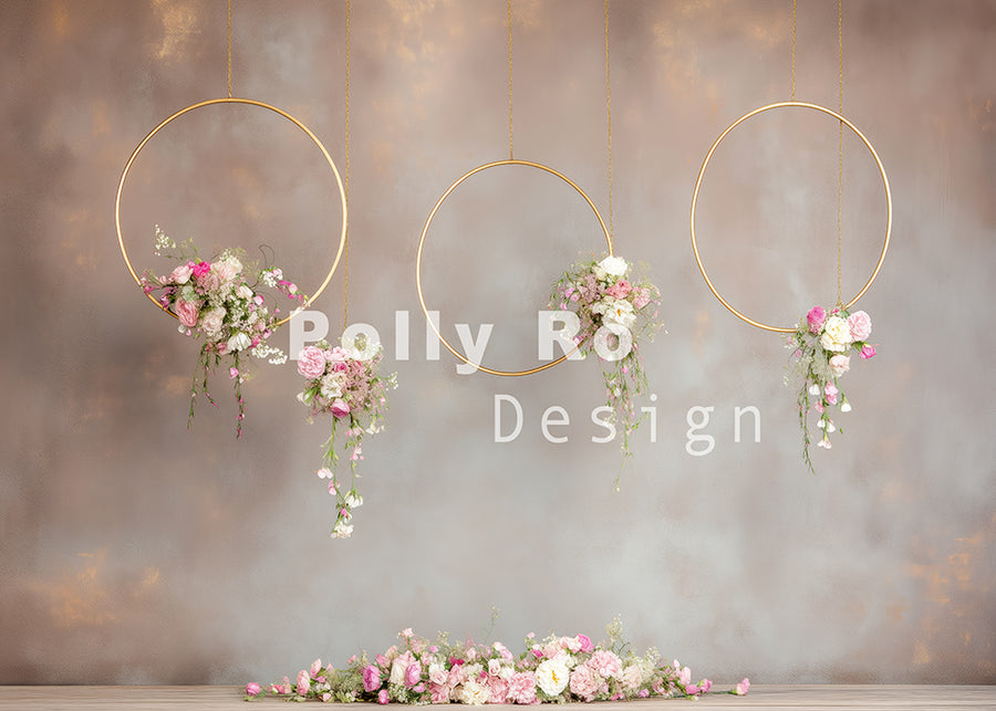 Avezano Bohemian Gold Circles and Flowers Backdrop Designed By Polly Ro Design