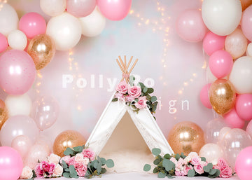 Avezano Pink Balloons and Flowers Cakesmash Backdrop Designed By Polly Ro Design