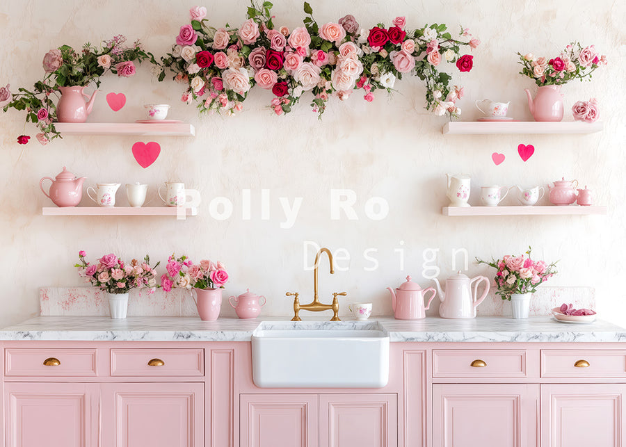 Avezano Valentine's Day Rose Pink Kitchen Backdrop Designed By Polly Ro Design