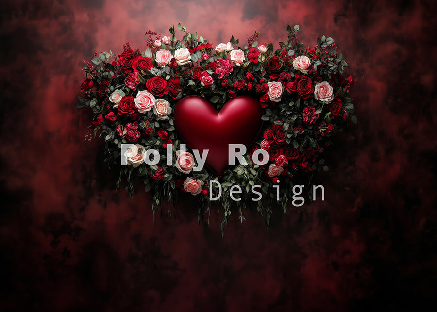 Avezano Valentine's Day Red Hearts and Roses Backdrop Designed By Polly Ro Design