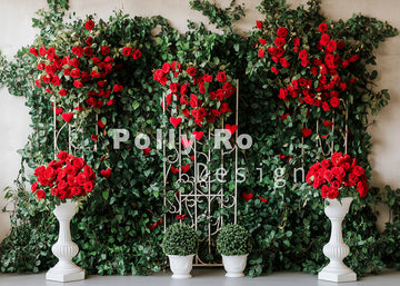 Avezano Valentine's Day Roses and Green leaves Photography Backdrop Designed By Polly Ro Design