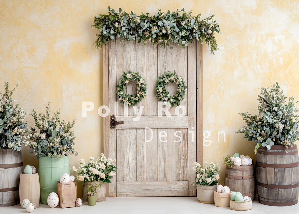 Avezano Easter light Wood Door Photography Backdrop Designed By Polly Ro Design