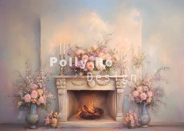 Avezano Fireplace and Rose Photography Backdrop Designed By Polly Ro Design