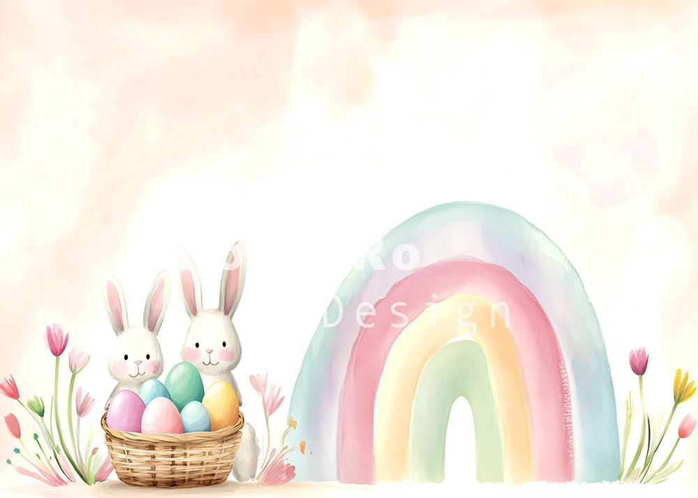 Avezano Easter Rainbow Bunny and Eggs Photography Backdrop Designed By Polly Ro Design