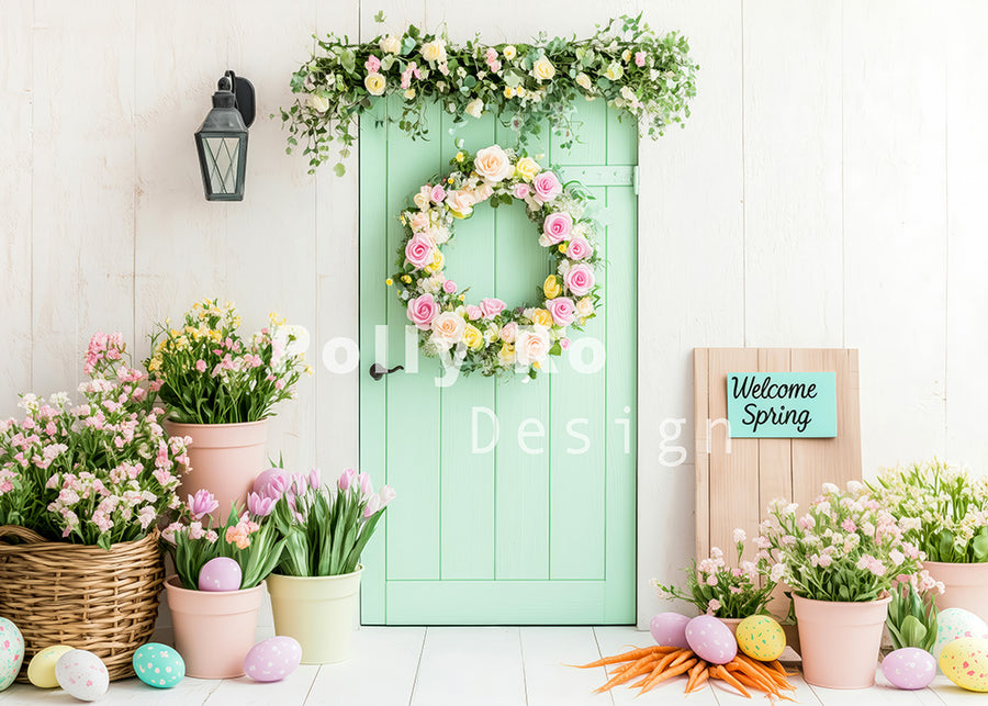 Avezano Spring Easter Green Doors Photography Backdrop Designed By Polly Ro Design