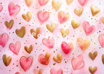 Avezano Paint Gold and Pink Hearts for Valentine's Day Photography Backdrop Designed By Polly Ro Design