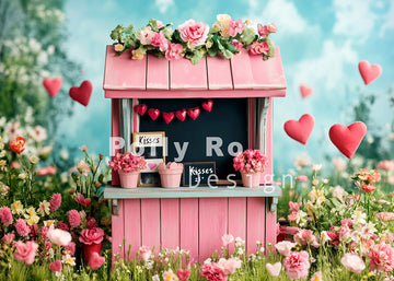 Avezano Valentine's Day Pink Wooden House Photography Backdrop Designed By Polly Ro Design