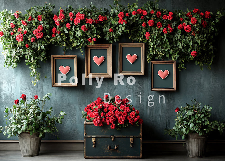 Avezano Valentine's Day Roses on the Box and the Picture Frame Photography Backdrop Designed By Polly Ro Design