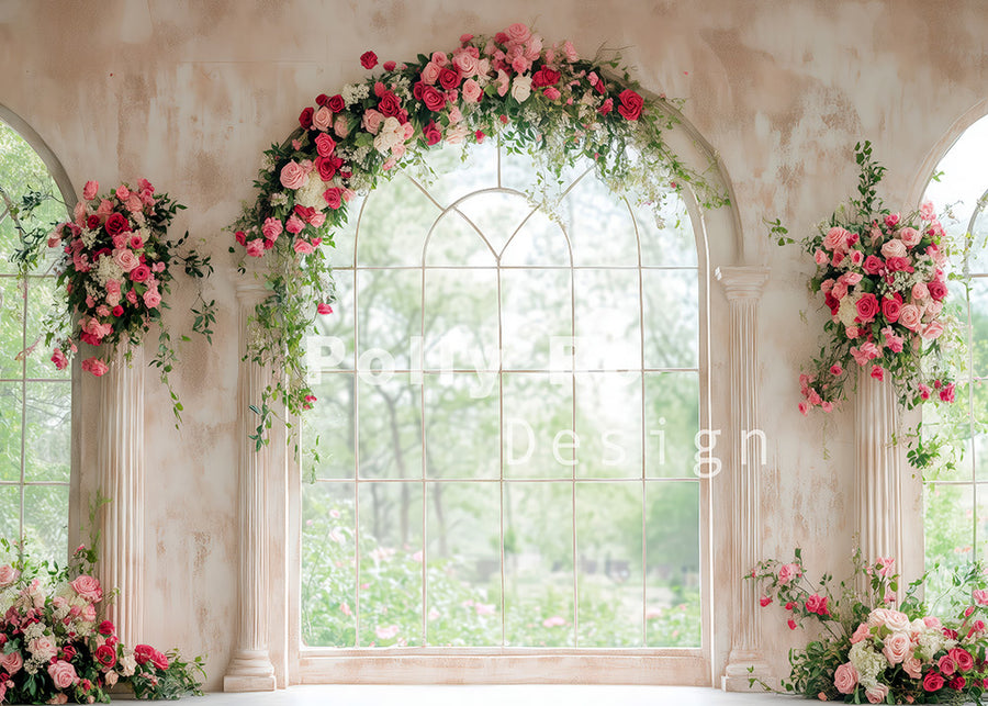 Avezano Archway Window Decorated with Roses Photography Backdrop Designed By Polly Ro Design