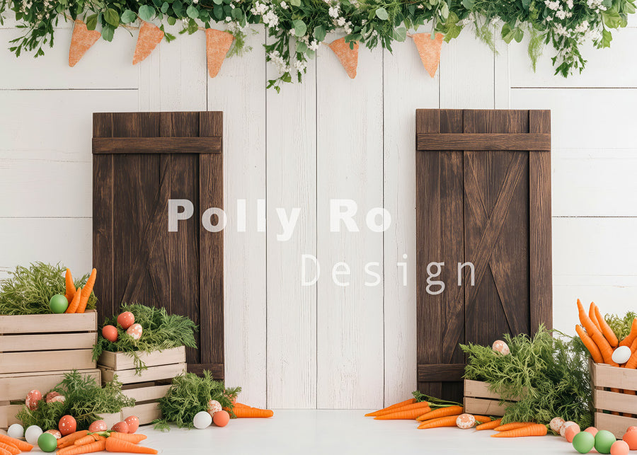 Avezano Easter Brown Wooden Door and Carrots Photography Backdrop Designed By Polly Ro Design