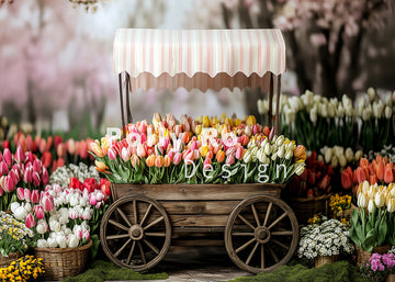 Avezano Spring Tulip and Small Wooden Cart Photography Backdrop Designed By Polly Ro Design