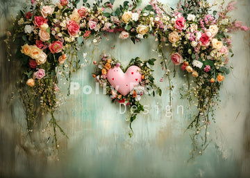 Avezano Valentine's Day Green Walls of Flowers and Vines Photography Backdrop Designed By Polly Ro Design