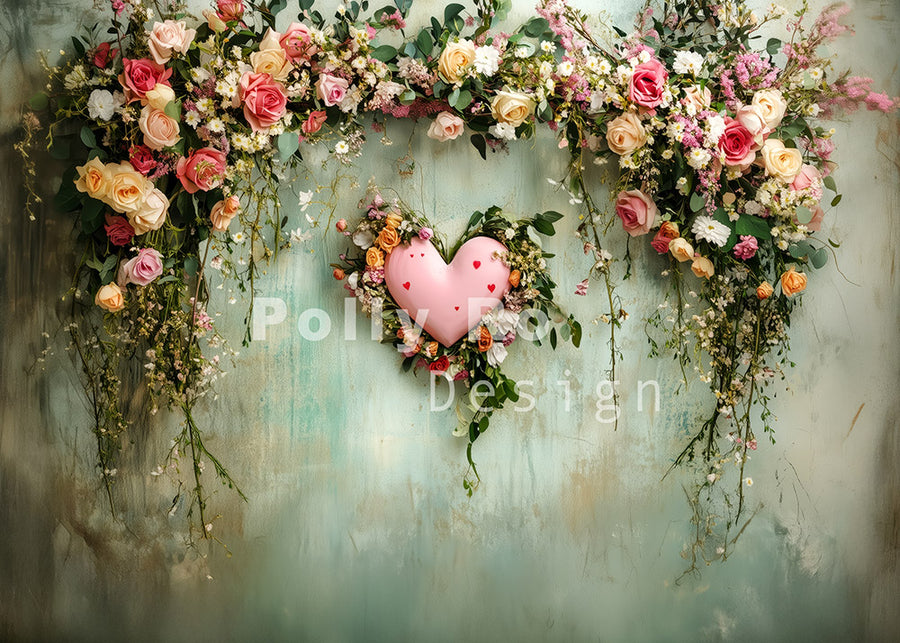 Avezano Valentine's Day Green Walls of Flowers and Vines Photography Backdrop Designed By Polly Ro Design