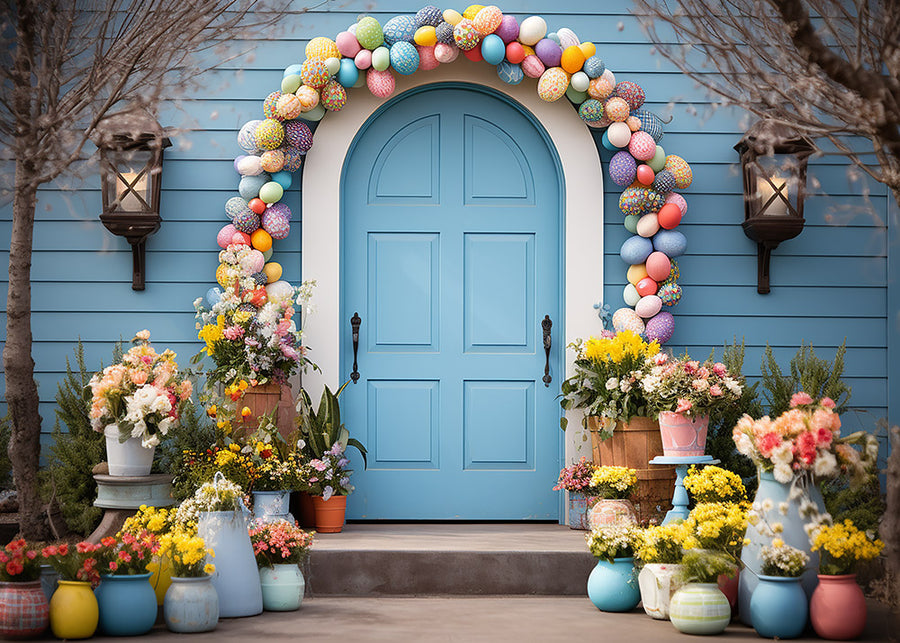 Avezano Spring Easter Blue Door 2 pcs Set Backdrop