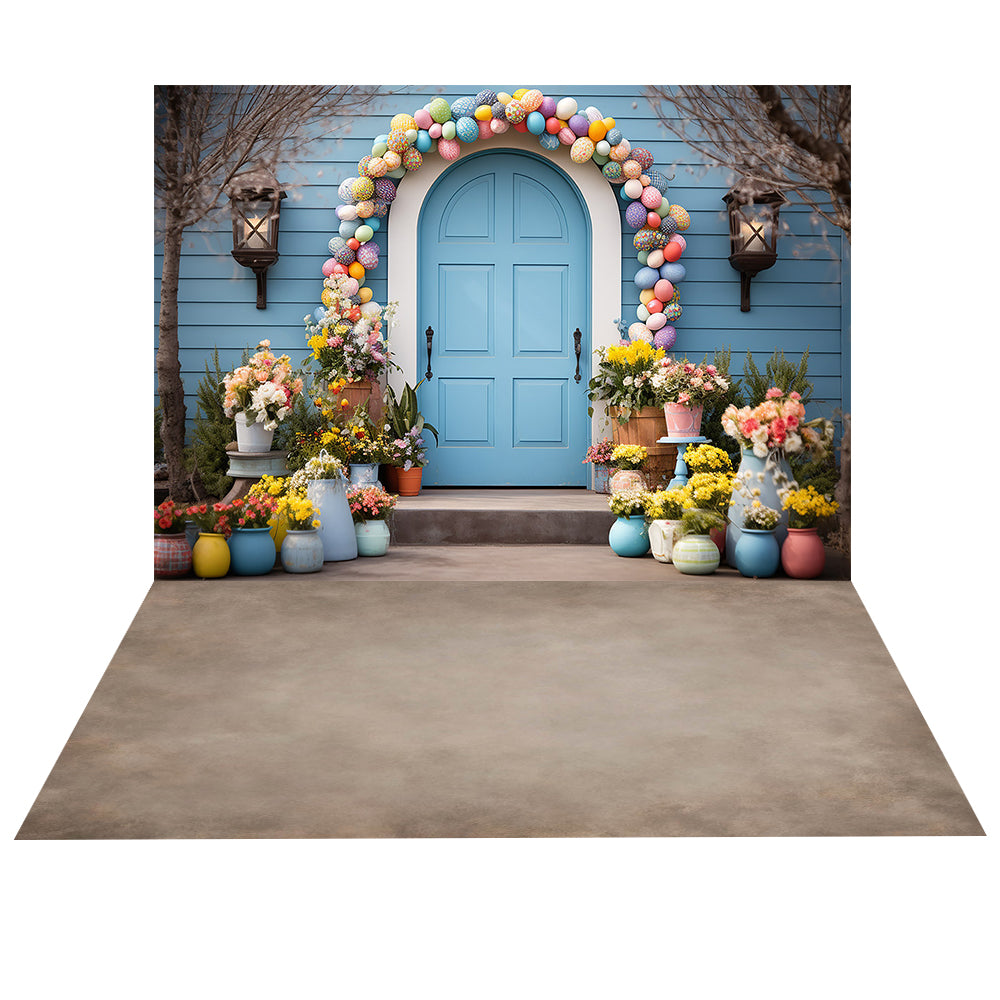 Avezano Spring Easter Blue Door 2 pcs Set Backdrop