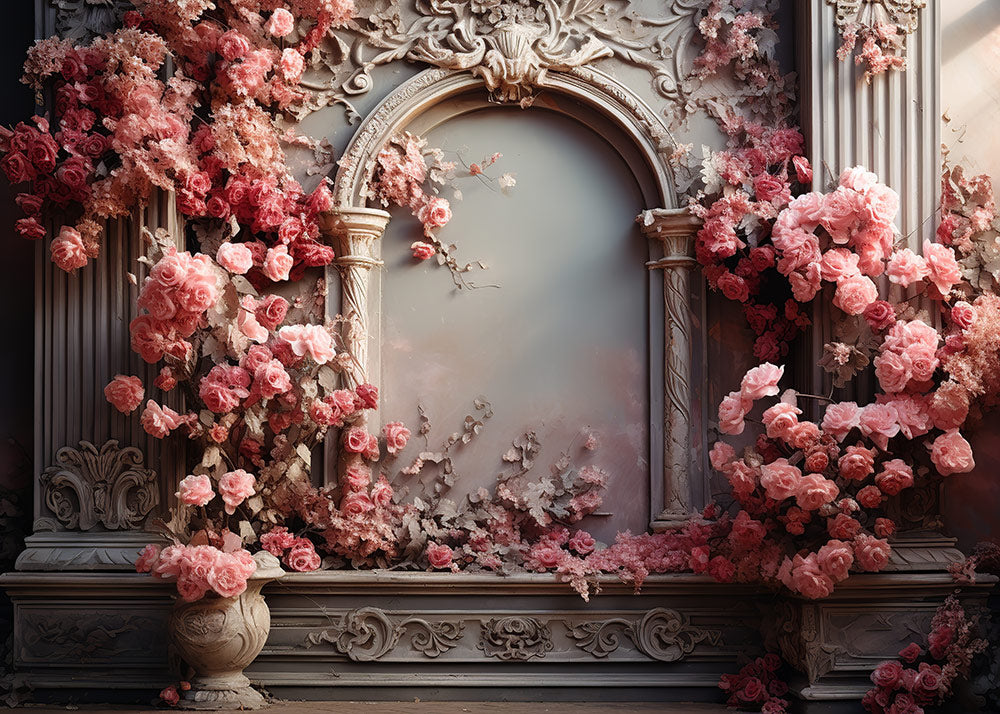 Avezano Spring  Carved Walls and Flowers Photography Backdrop Room Set