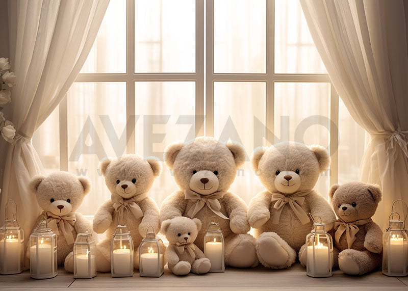 Avezano White Bear and Window Birthday Photography Background