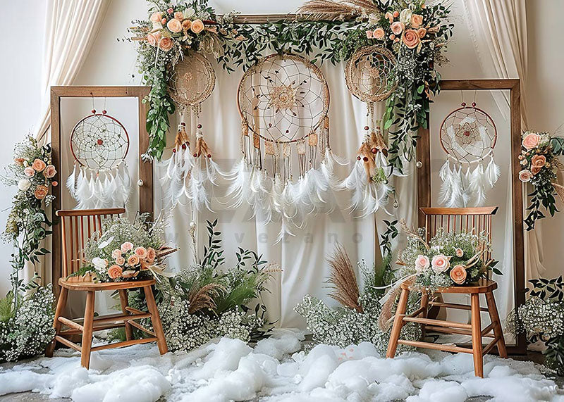 Avezano Spring Boho Style Pendants and Flowers Photography Backdrop