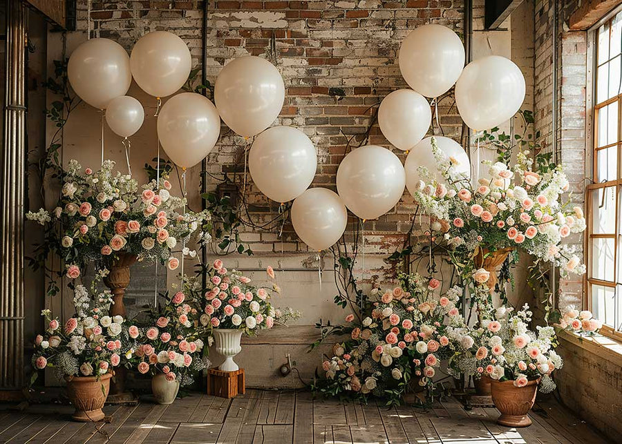 Avezano Bohemian Potted Flowers and Brick Wall Photography Background