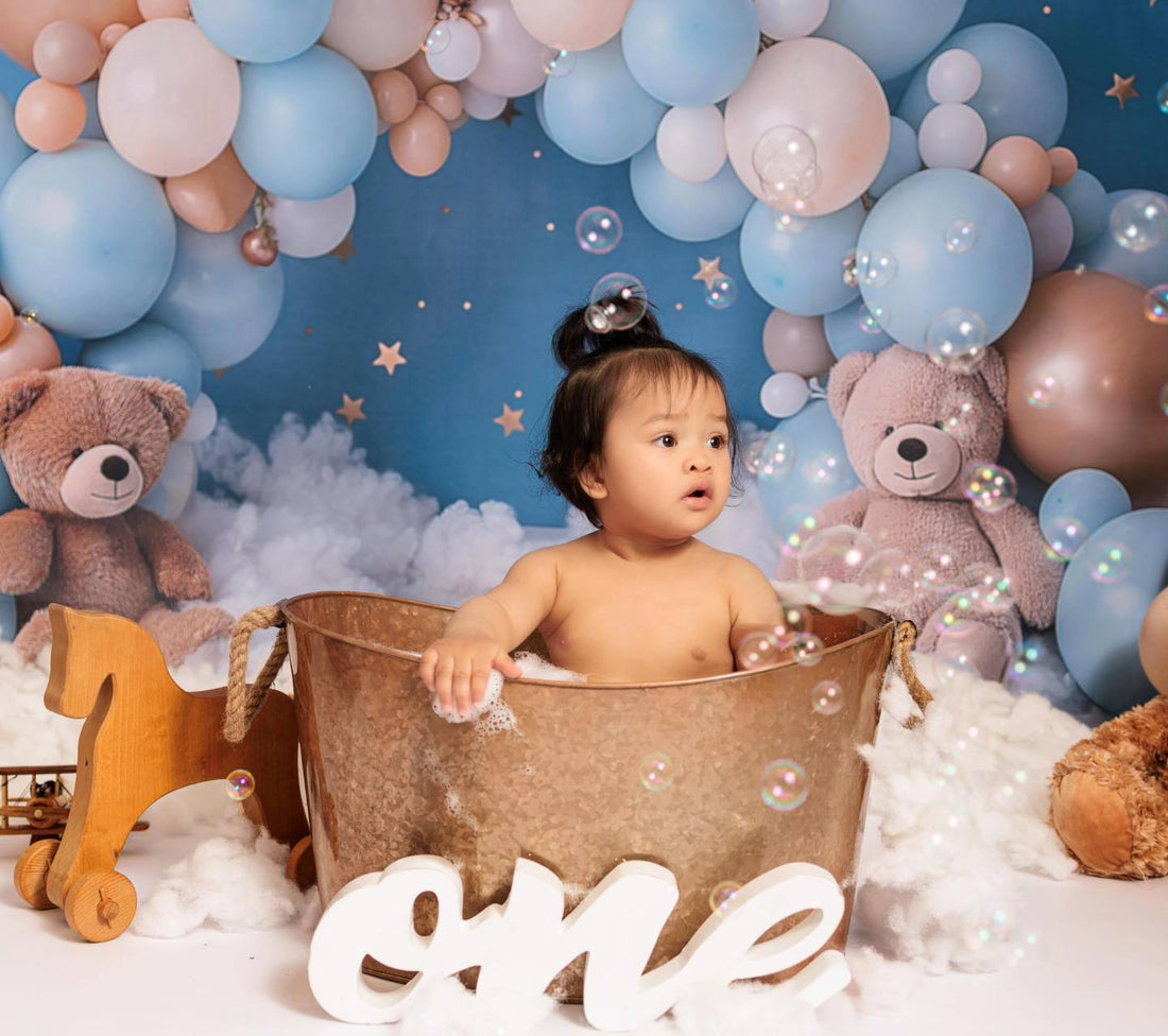 Avezano Blue Balloon Arch and Teddy Bear Photography Background