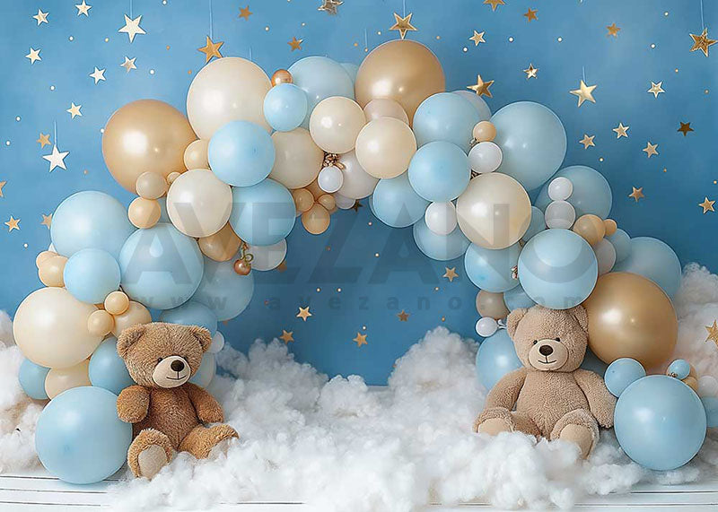 Avezano Blue Balloon Arch and Teddy Bear Photography Background