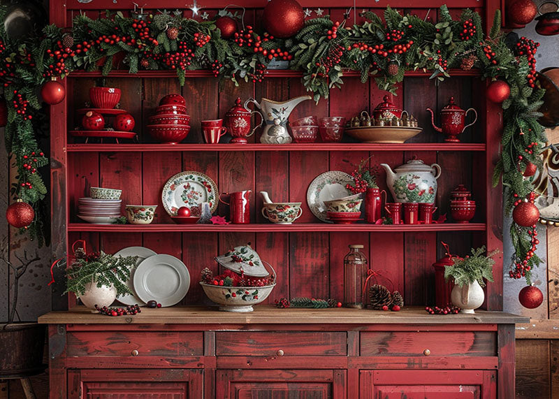 Avezano Red Christmas Cupboard Photography Backdrop