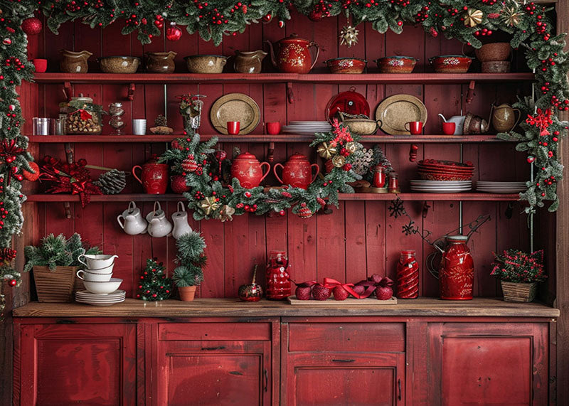 Avezano Christmas Cabinet Red Cutlery Photography Backdrop