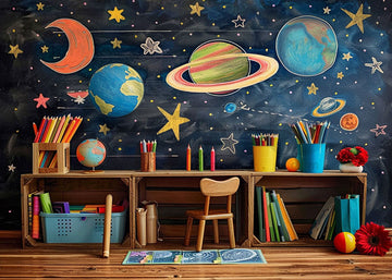 Avezano Desk and Painting Starry Sky Photography Backdrop For Back To School