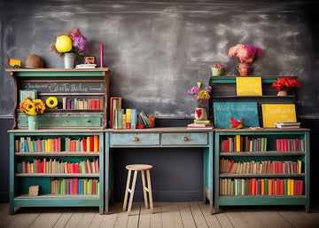 Avezano Bookshelf and Blackboard Photography Backdrop For Back To School