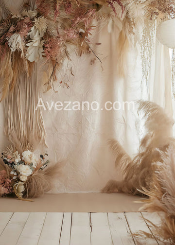 Avezano Bohemian Flowers and Curtains Photography Backdrop