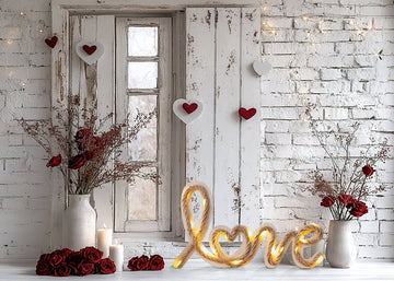 Avezano Valentine's Day White Brick Wall Photography Backdrop