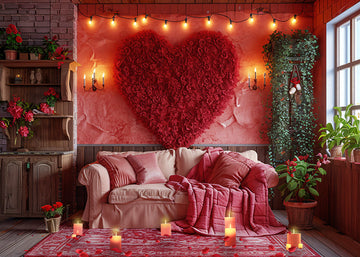 Avezano Valentine's Day Romantic Room Sofa and love Photography Backdrop